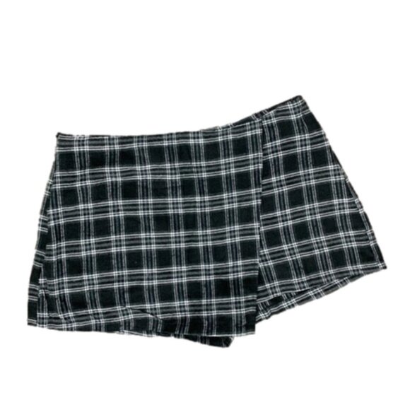 Women's Skort Plaid Tartan Checkered Flannel Shorts Low rise Y2k 2000s Black - Picture 2 of 7